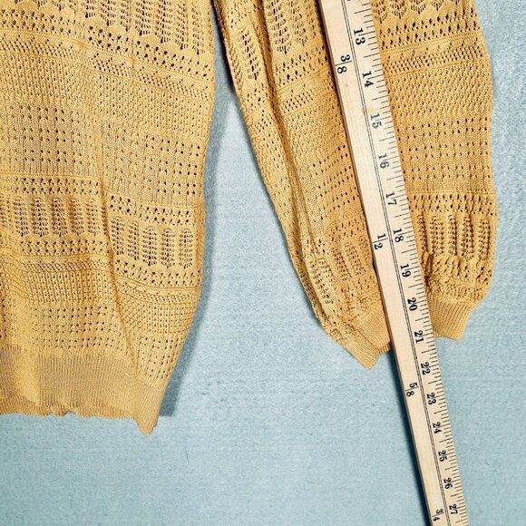 MNG Mango Crochet Top Womens S Mustard Yellow Knit Blouse Cottage - Picture 10 of 11
